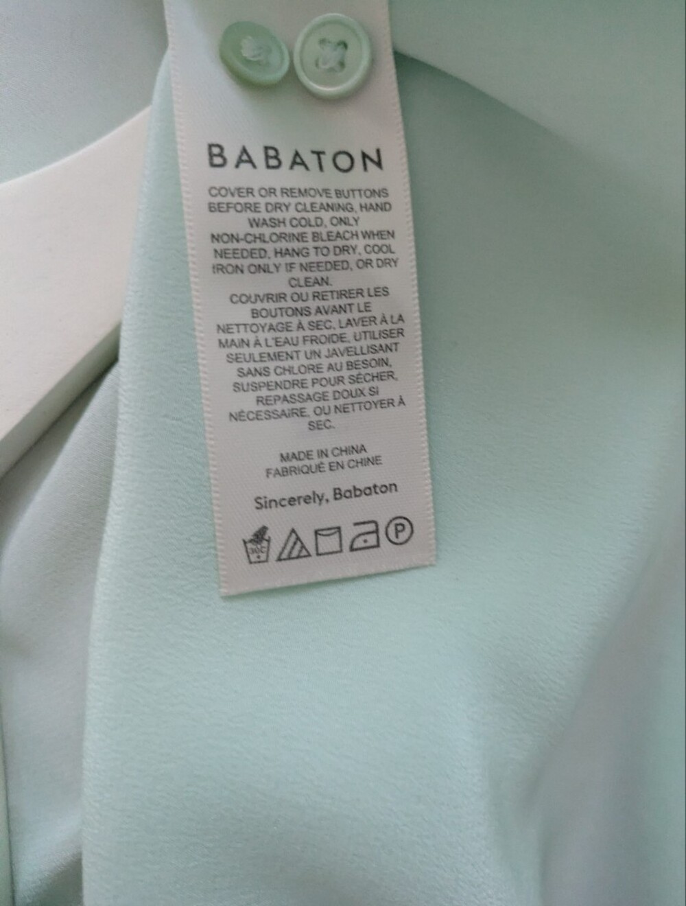 Babaton 100% Silk XS Mint Green Button-Down Long Sleeve Shirt NWOT - Picture 8 of 8